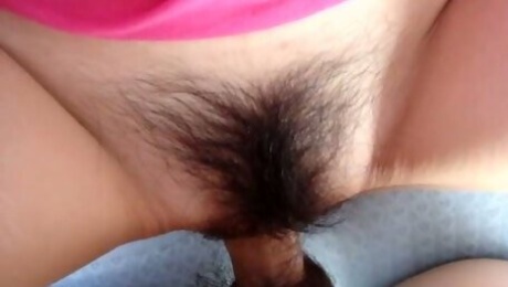 Pretty and charming brunette gets her hairy pussy fucked in the car