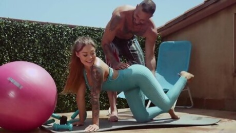 Outdoor fucking in the backyard with tattooed Misha Maver