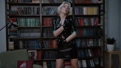 sexy librarian seduces a visitor with a latex look