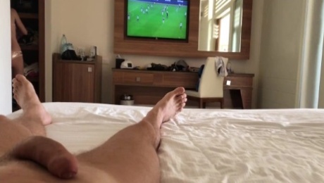 Watching Soccer match interrupted by passionate sex with tight blonde