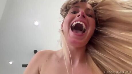 Passionate young blonde with small tits impaled by fat cock